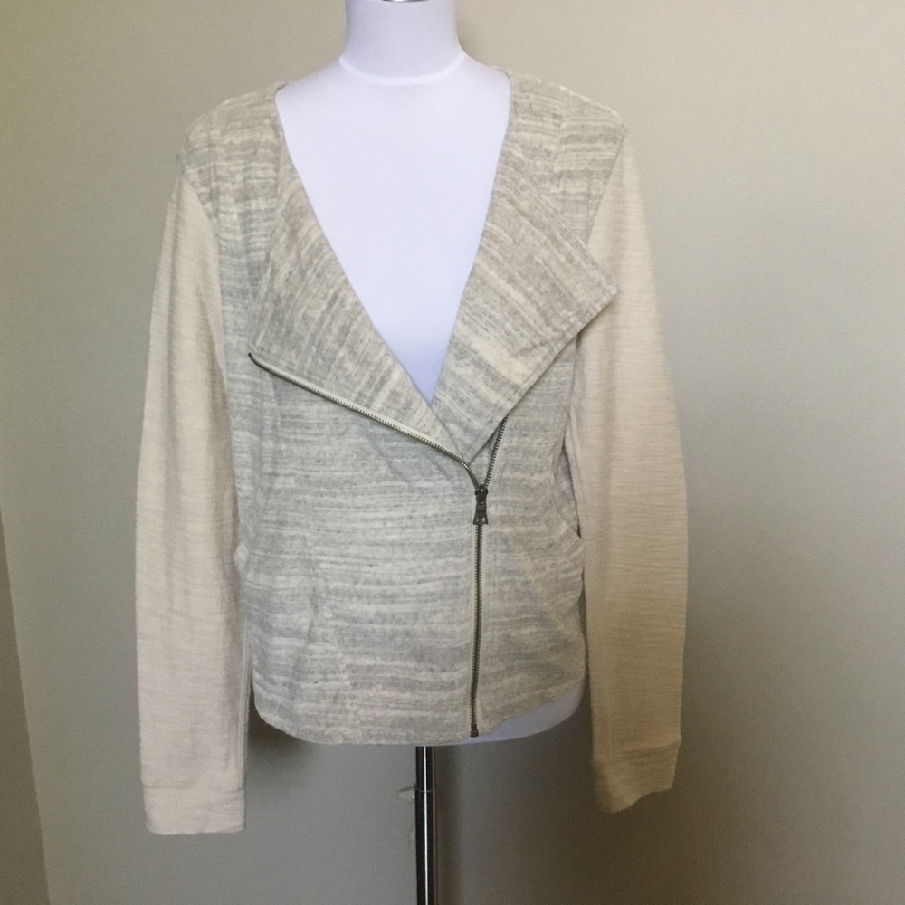 LOFT oatmeal cream knit moto jacket M